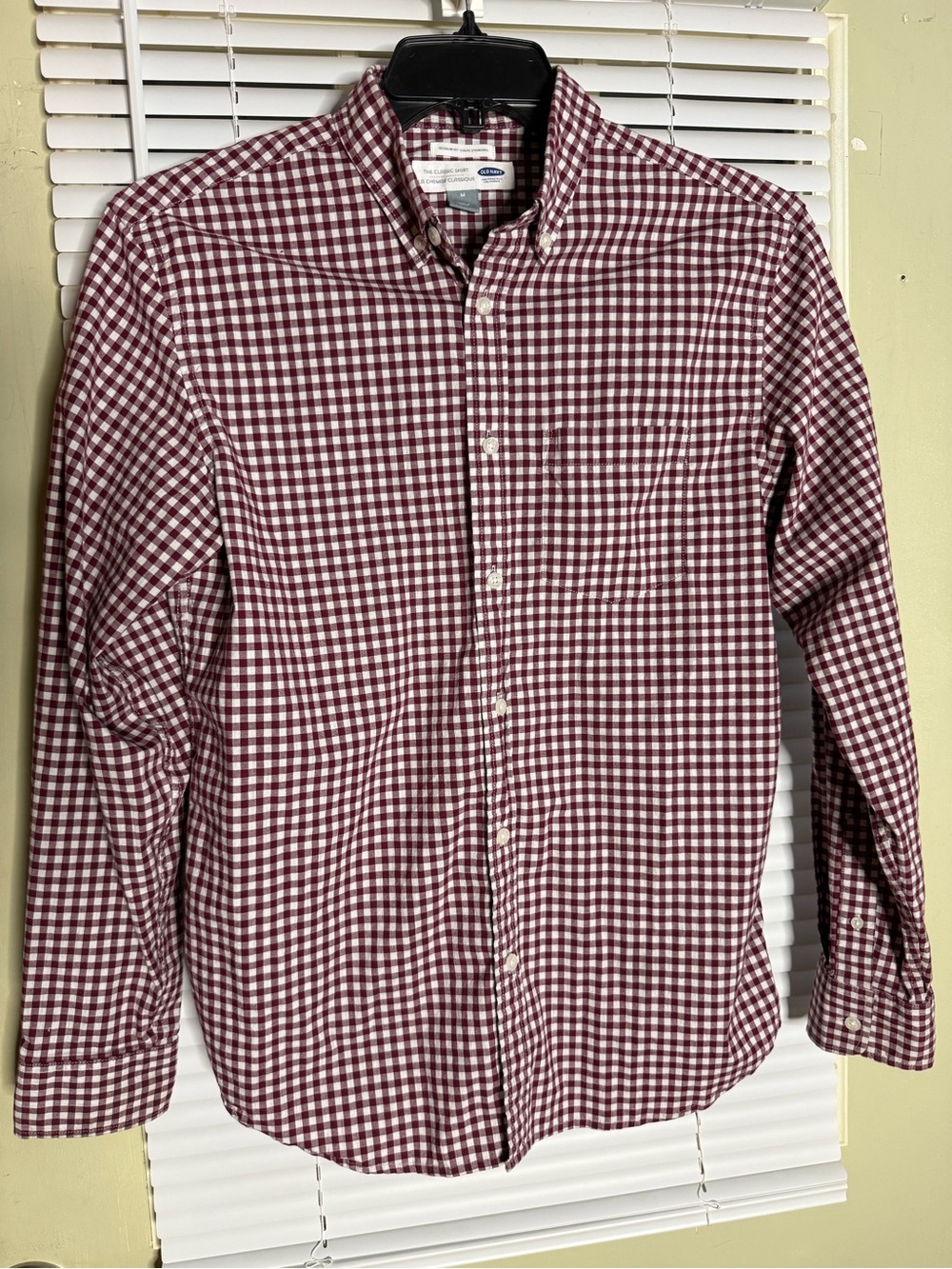 Men's Burgundy and White Check Button-Down Shirt Size M